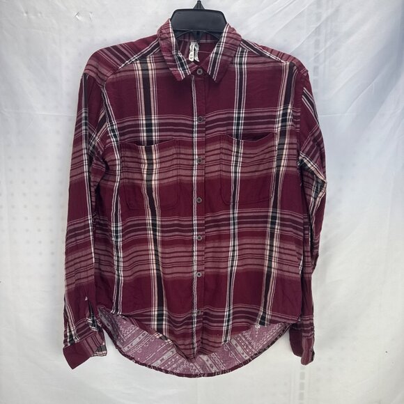 Mudd Burgundy Plaid Button Up Shirt Long Sleeve Women’s Size Medium - Picture 2 of 7